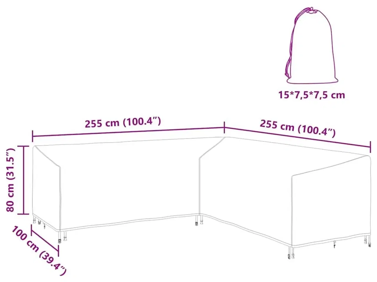 Billede 10 - Overtræk til havemøbler Sort 255 x 255 x 80 cm 210D Oxford Stof