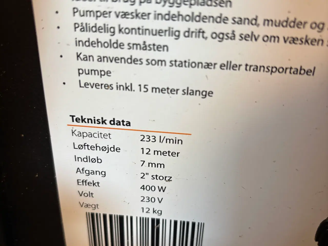 Billede 4 - Dykpumpe 233liter pr minut incl 30m slange