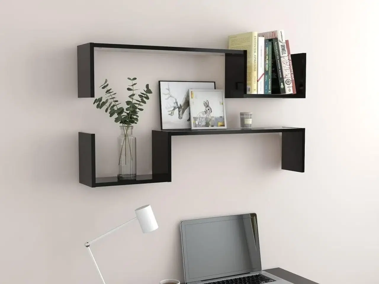 Billede 3 - Væghængte kubehylder 2 stk. 100x15x20 cm konstrueret træ sort