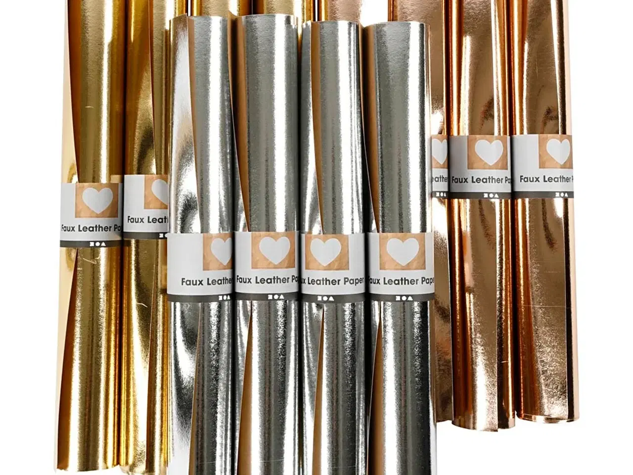 Billede 1 - Elegant Læderpapir 49 cm - Guld, Rosaguld, Sølv 12x1m