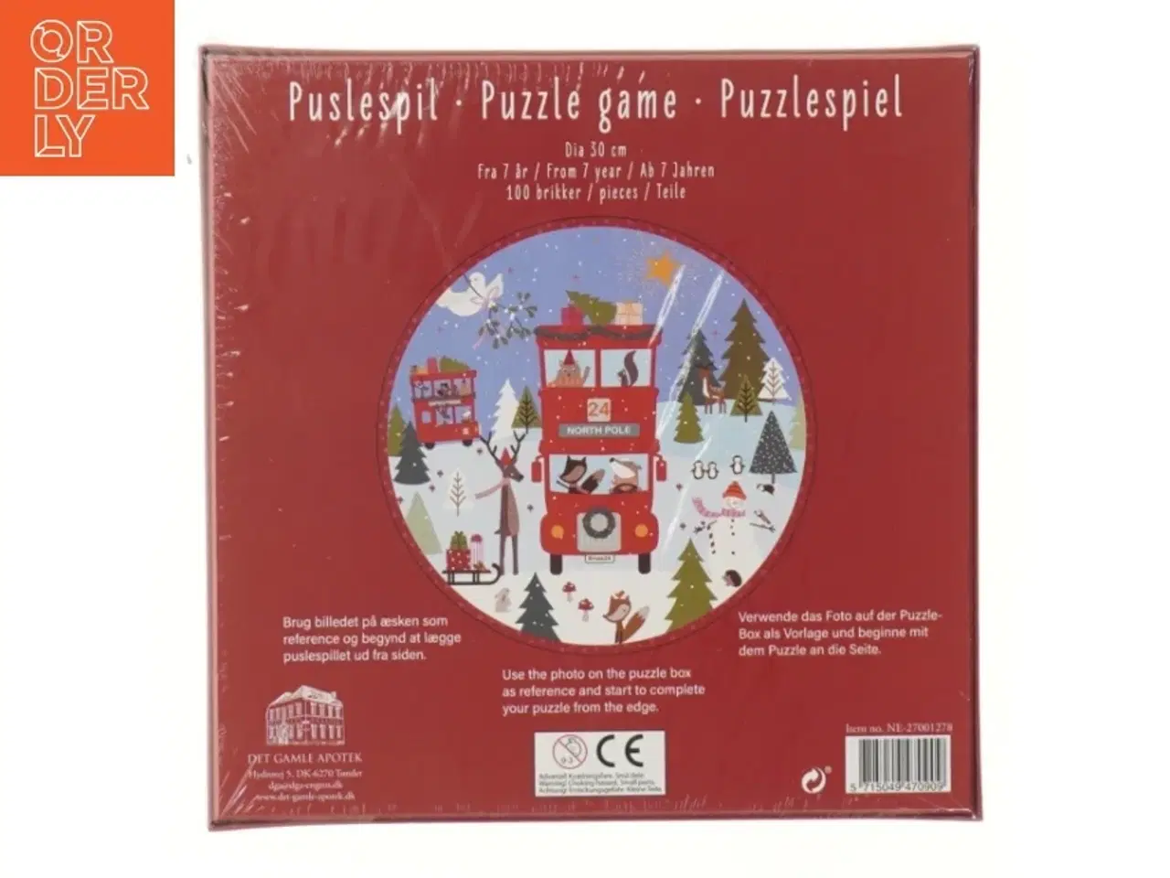 Billede 2 - Puslespil med juletema, 100 brikker fra Det Gamle Apotek (str. 100 brikker Ø 30 cm)
