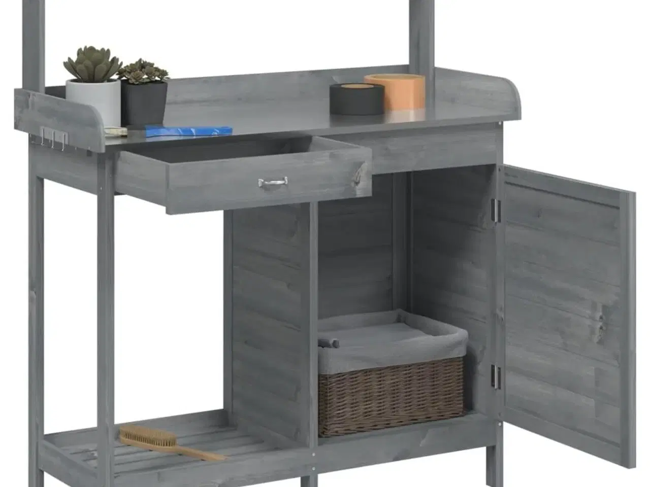Billede 5 - Pottebænk med skab 110,5x45x124,5 cm massivt grantræ grå