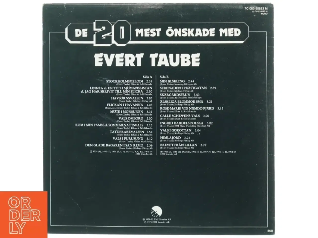 Billede 2 - Evert Taube LP fra Warner Bros. Records (str. 31 x 31 cm)