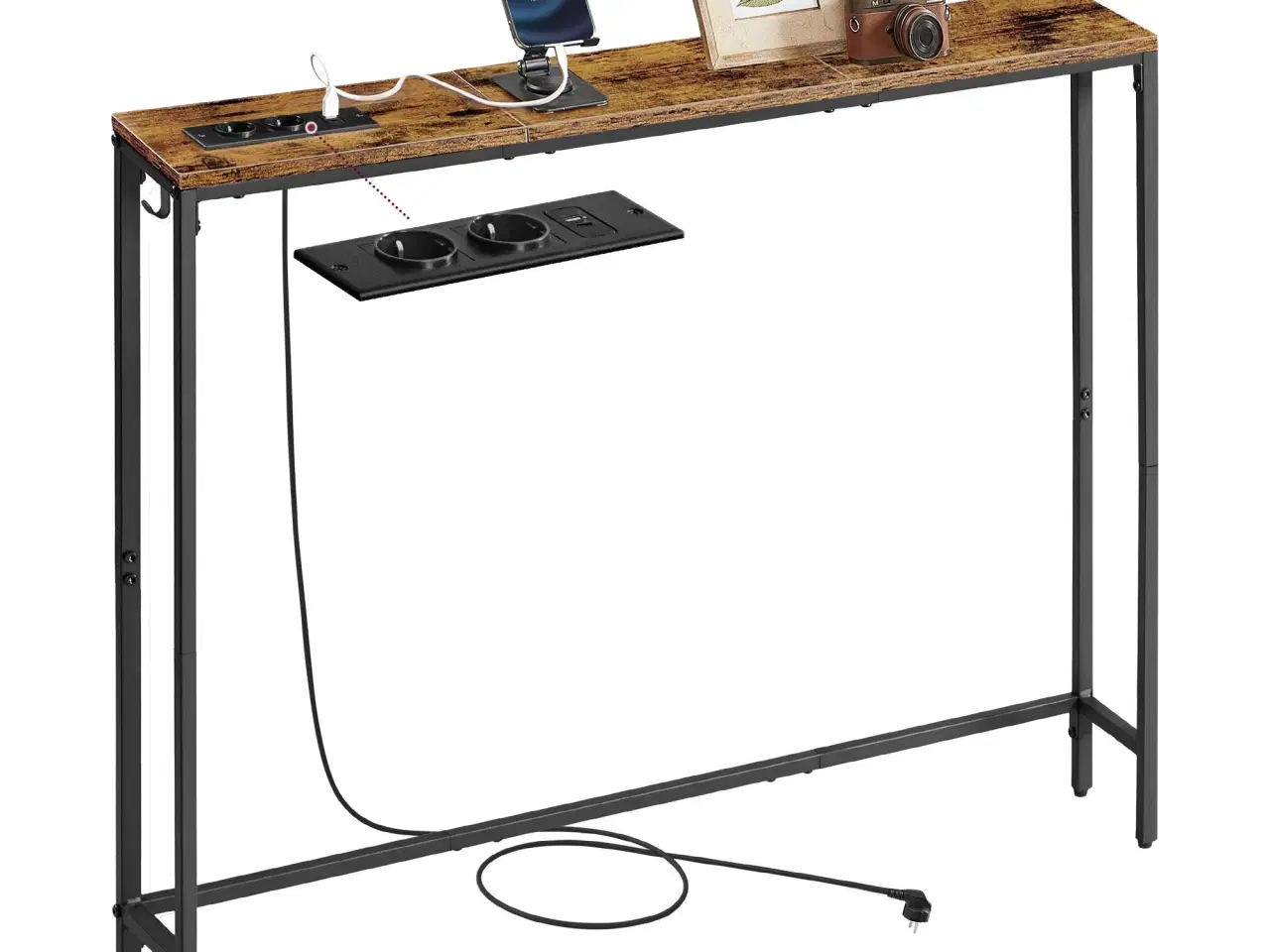 Billede 1 - Slankt konsolbord med opladningsstation – 15 × 100 × 80 cm, vintage brun/sort