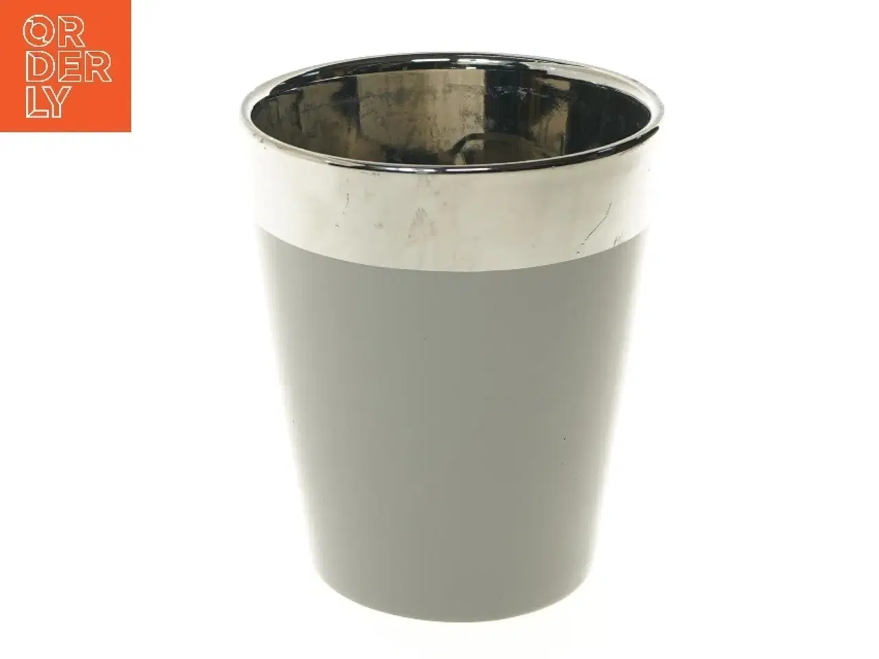 Billede 1 - Grå vase med metallisk kant (str. Ø 13 cm længde 15 cm)