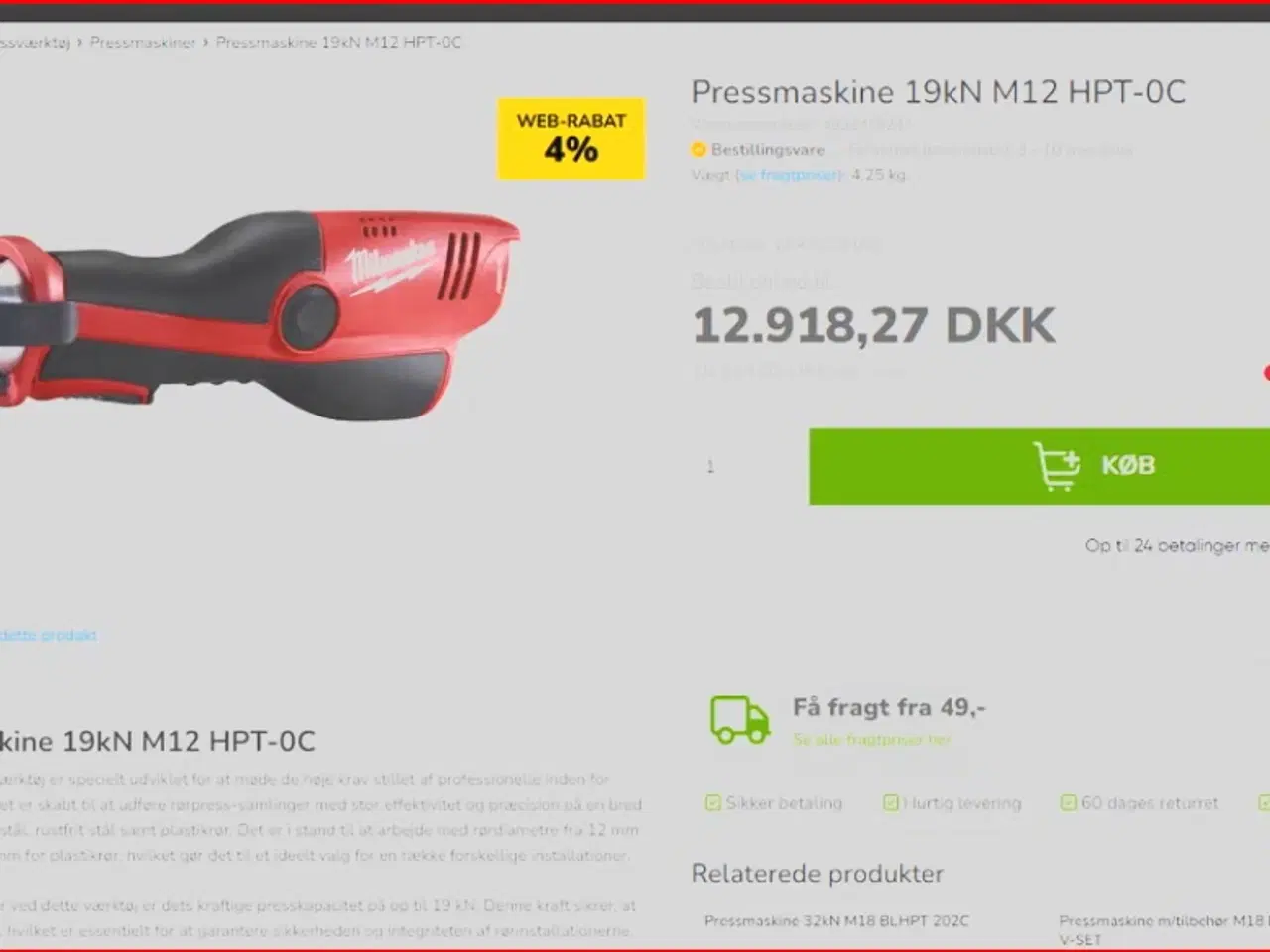 Billede 3 - Milwaukee M12 HPT pressmaskine