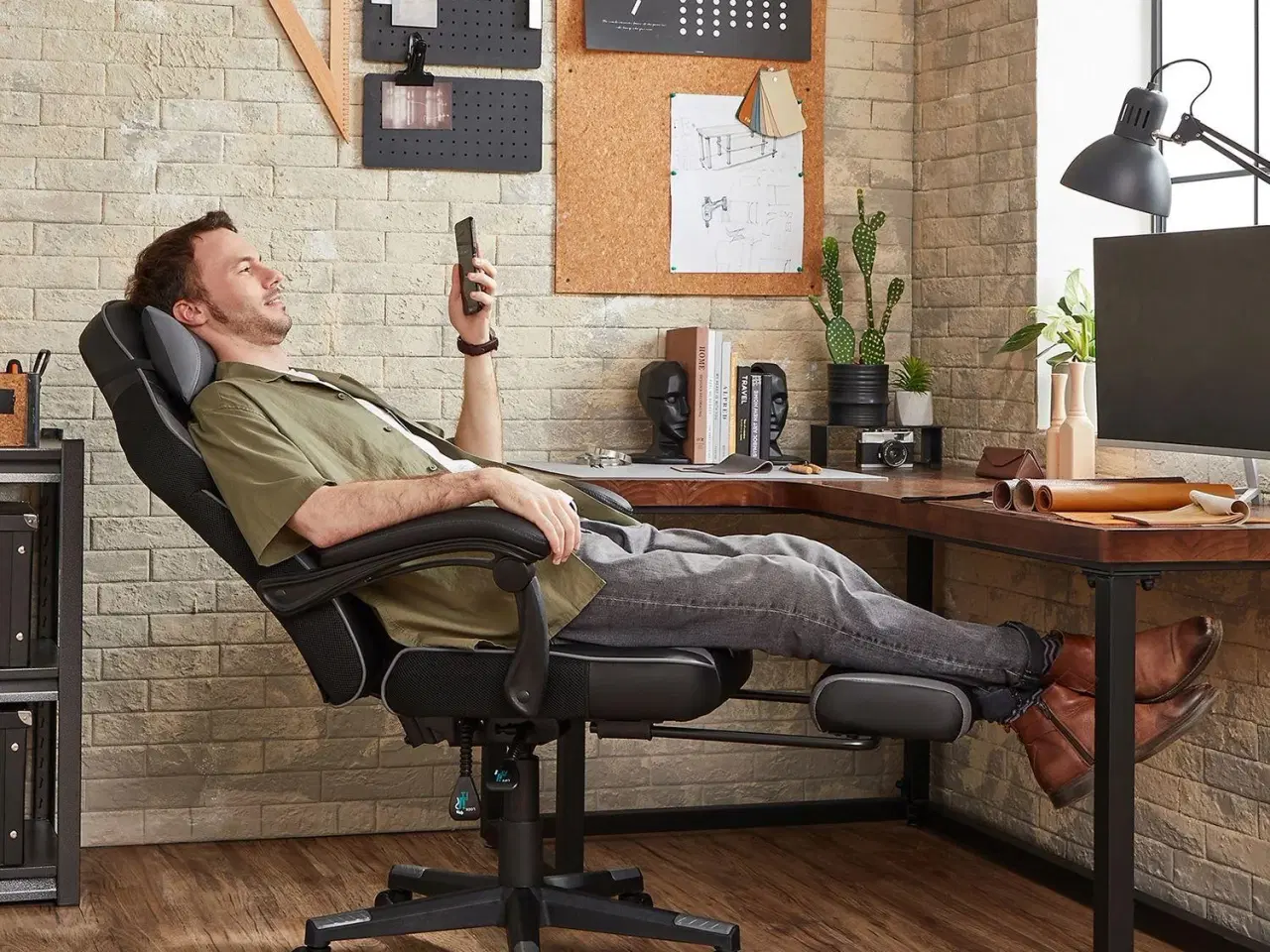 Billede 2 - Kontorstol gaming med fodstøtte ergonomisk, sort/grå