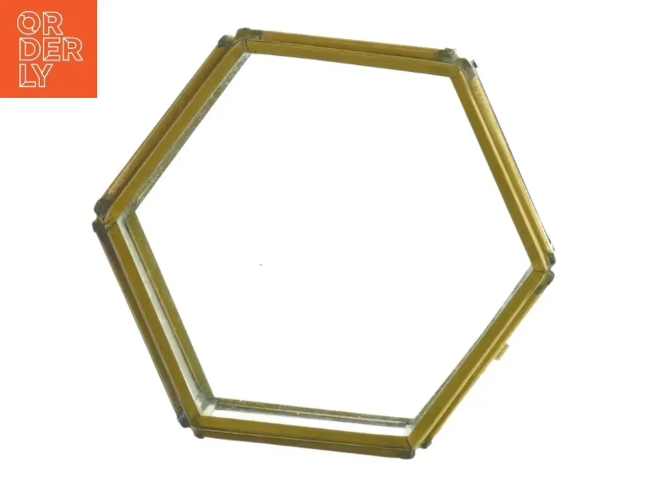 Billede 2 - Hexagon glasbeholder med messingramme (str. Ø 9,5 cm)