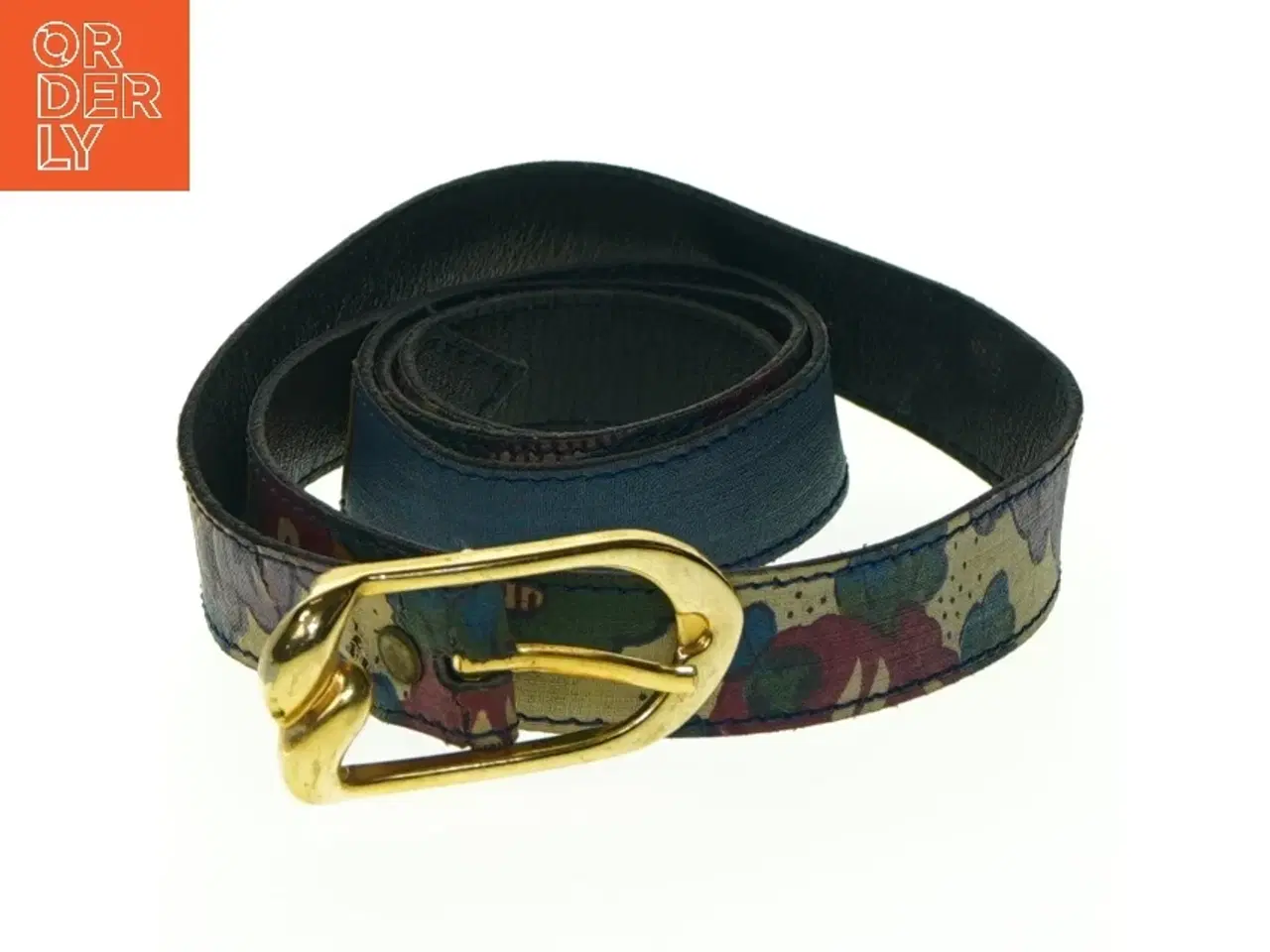 Billede 3 - Blomstret bælte med guldspænde (str. Længde. 94 cm. b 2 cm)