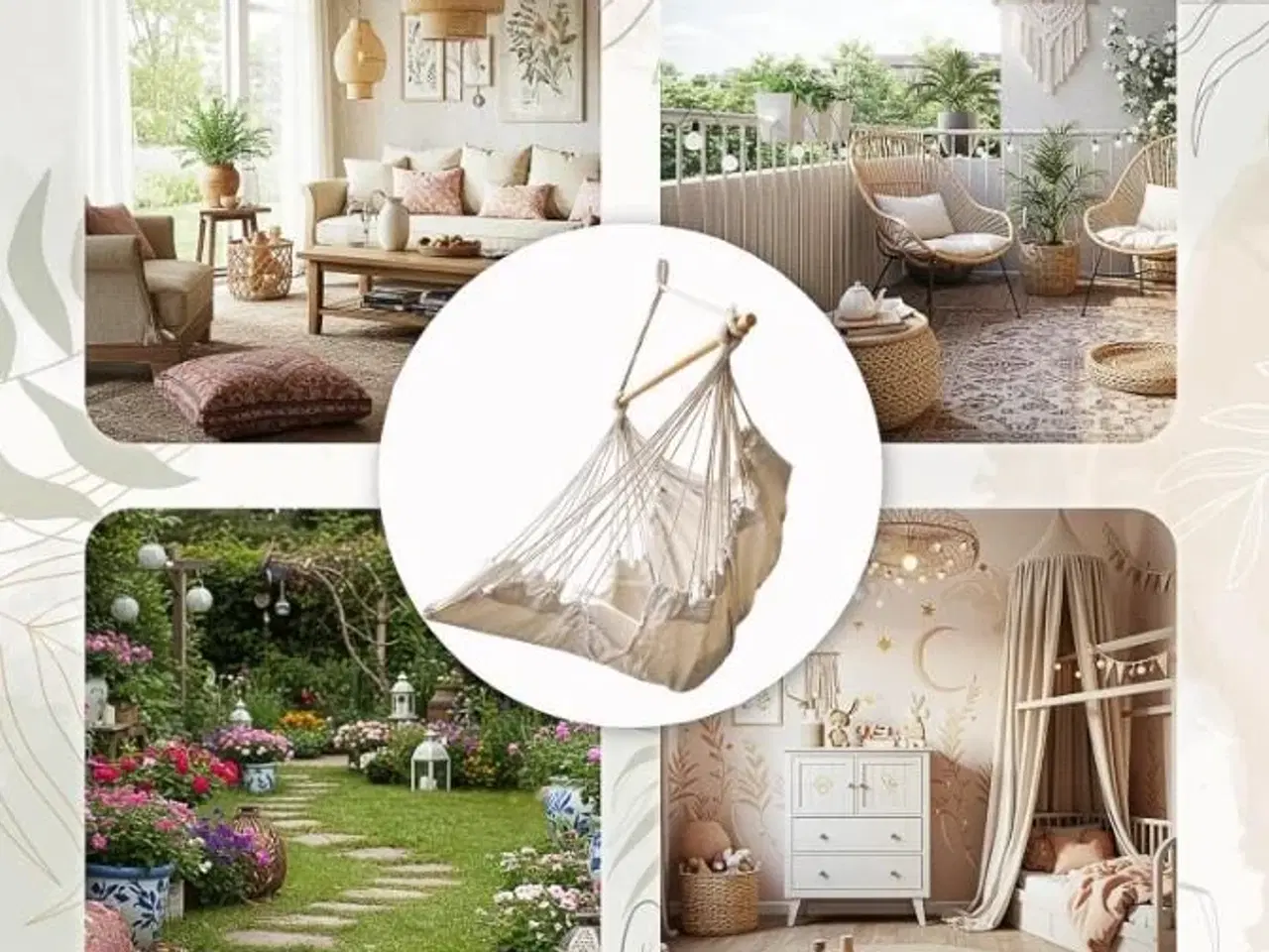 Billede 11 - Hængekøje-stol med fodstøtte – boho loungestol 130 cm, beige