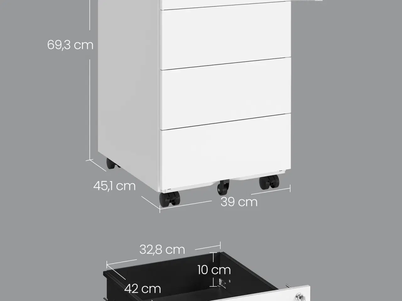 Billede 5 - Arkivskab på hjul aflåseligt, 4 skuffer, forsamlet, 39 × 45 × 69,3 cm, Cloud White