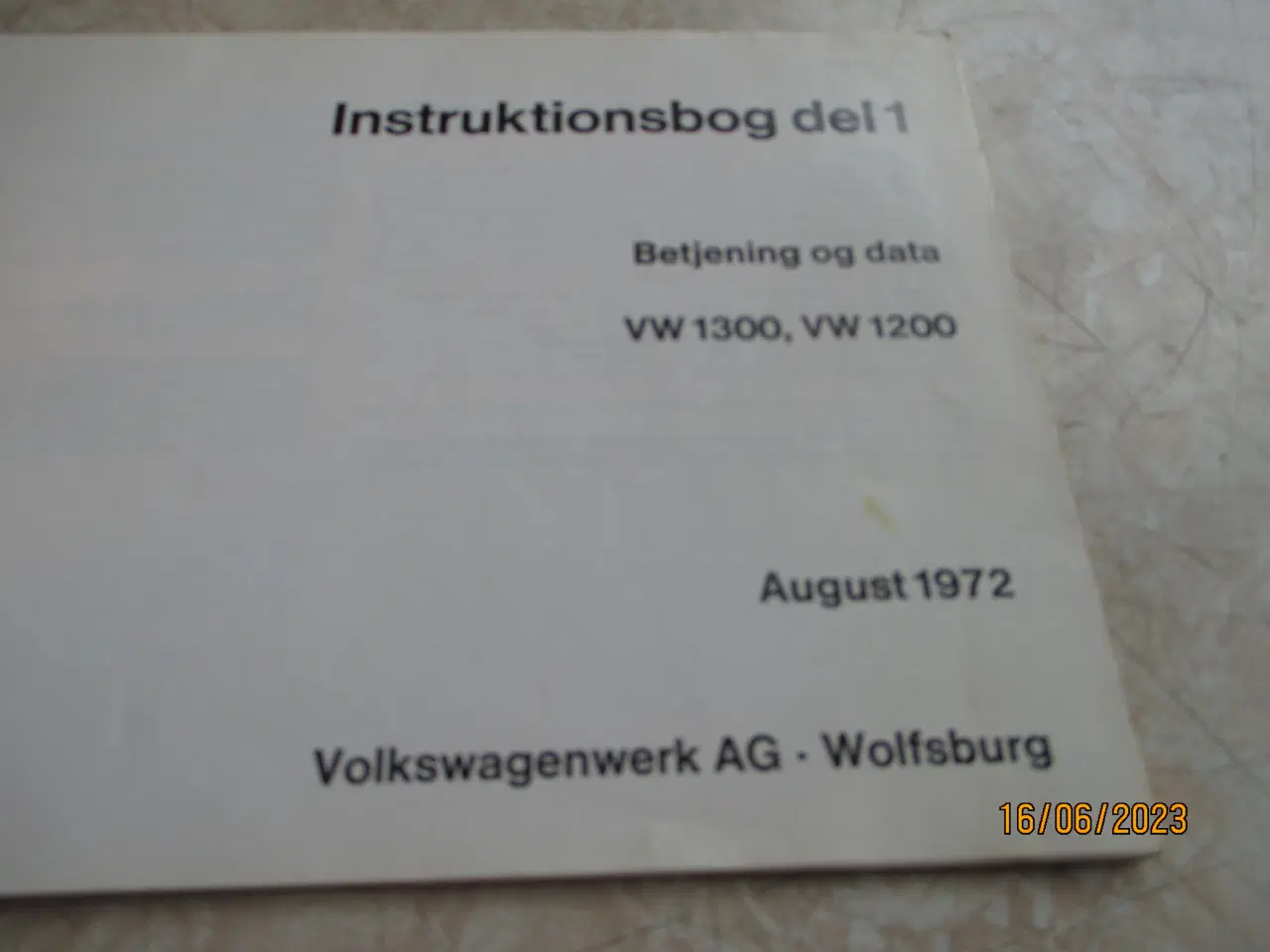 Billede 2 - Brugt  Instruktionsbog   VW 1200  + 1300  