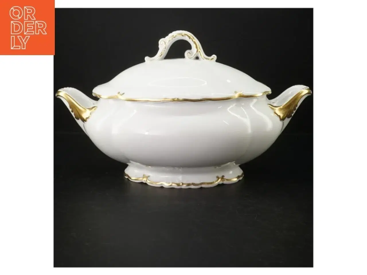 Billede 1 - Porcelænssuppeterin med guldkant