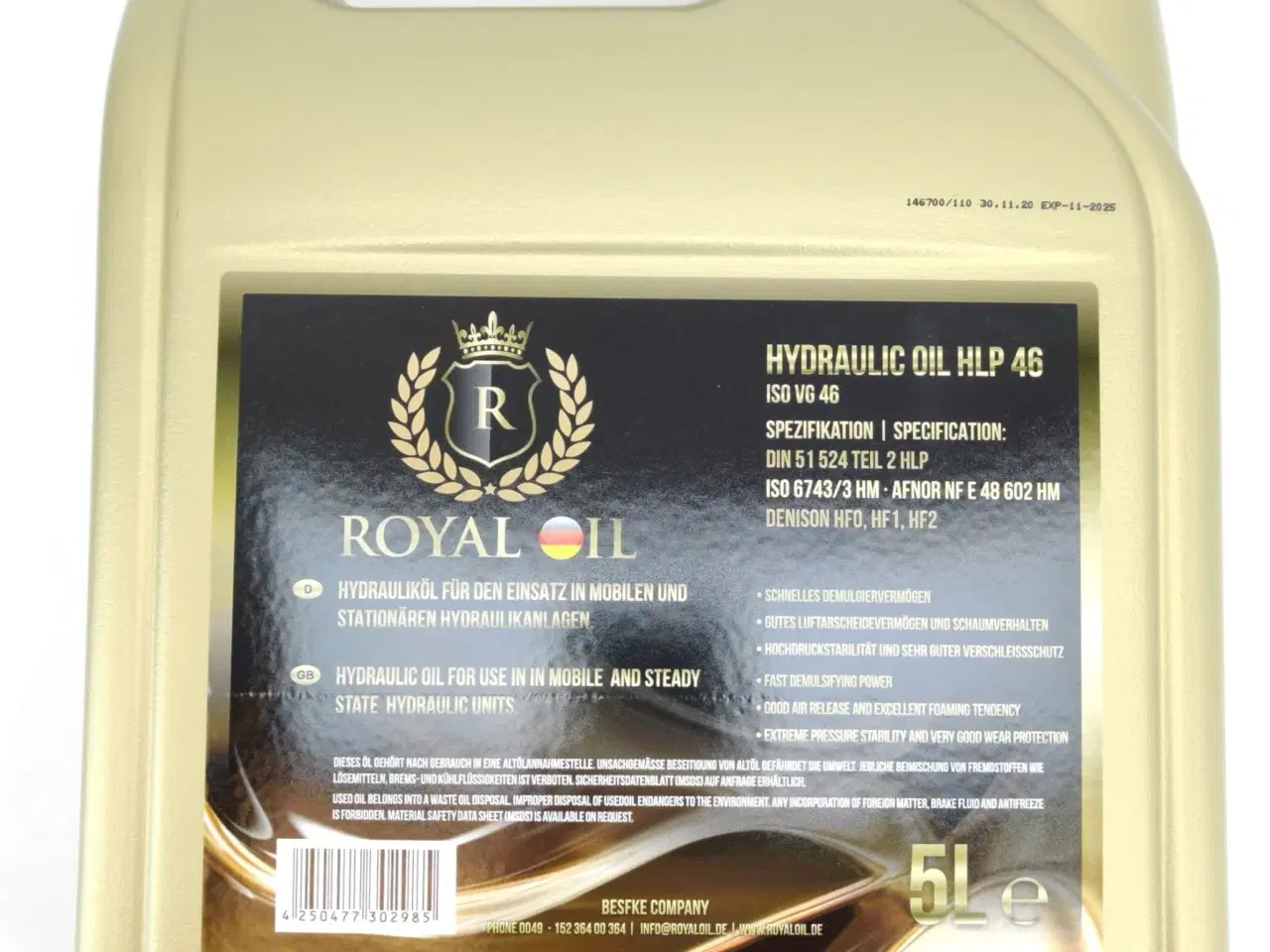 Billede 2 - Hydraulikolie til autolifte fra Tyske Royal Oil 10 Liter