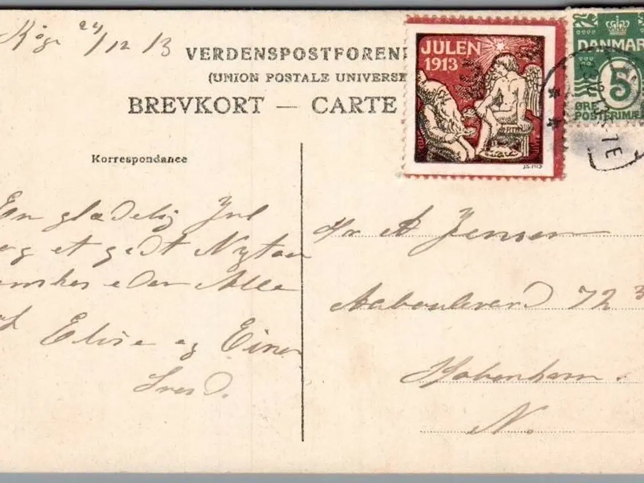Billede 1 - Julemærke 1913 på Postkort