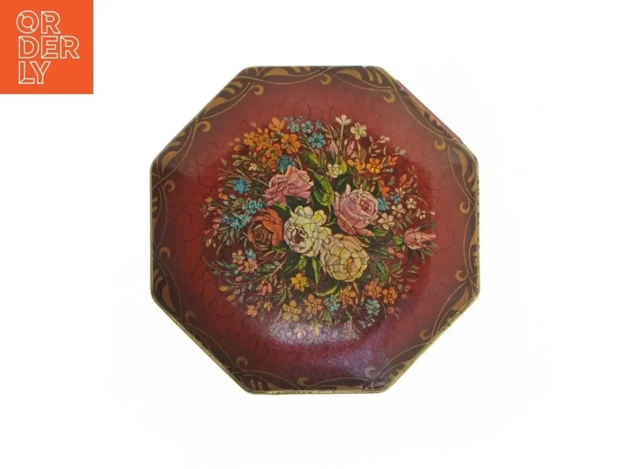 Billede 6 - Engelsk Vintage Ottekantet metal dåse med blomstermotiv (str. 12 x 7 cm)