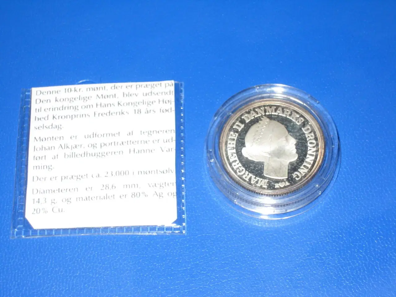 Billede 1 - sølv 10 kr Frederiks 18 års fødeselsdag