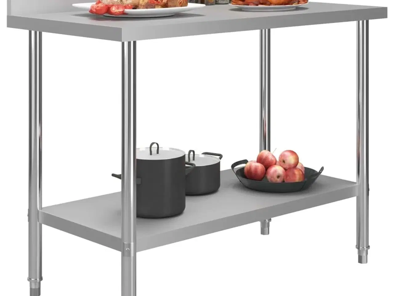 Billede 2 - Arbejdsbord til køkken m. stænkplade 120x60x93 cm rustfrit stål