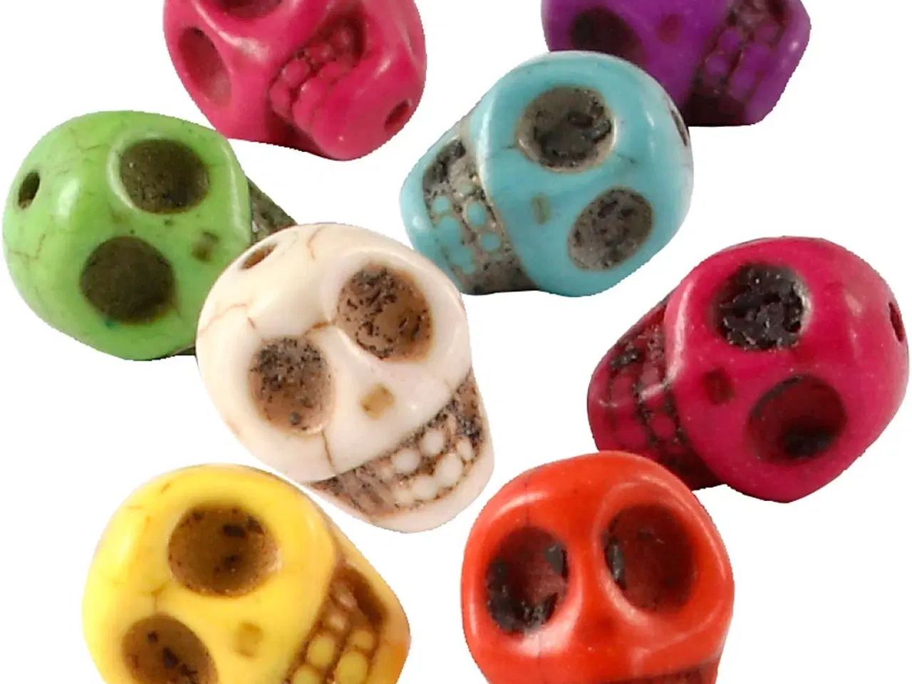 Billede 1 - Howlite Dødningehovedperler 12 mm - 32 stk. i stærke farver