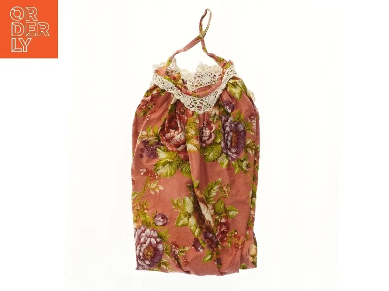 Billede 2 - Blomstret forklæde med blondekant (str. 113x80 cm)