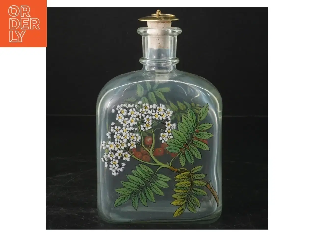 Billede 5 - Glasflaske med planteillustration fra Holmegaard (str. 18x10x7 cm)