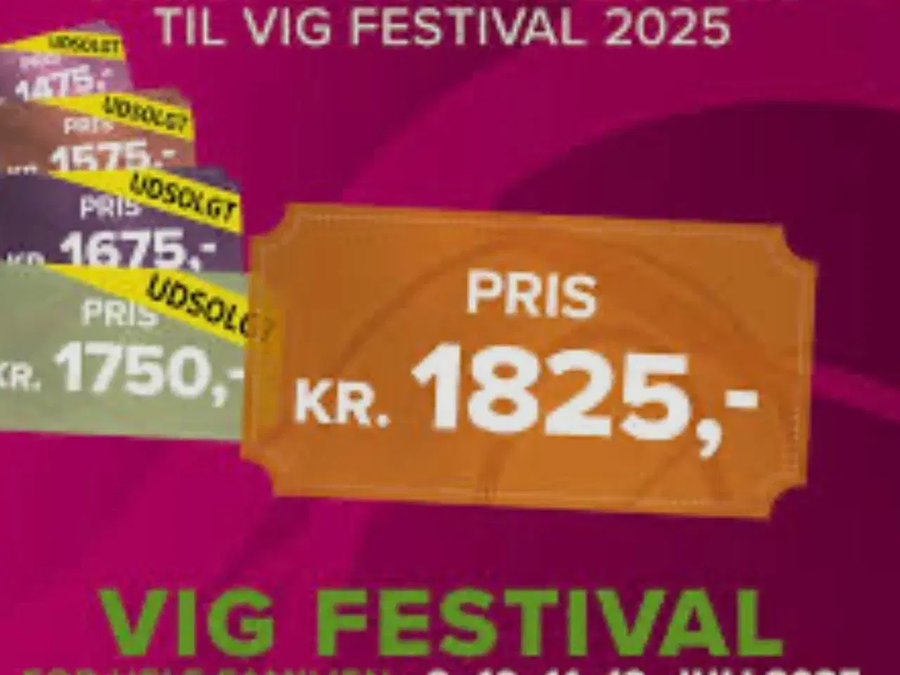 Billede 1 - 2 stk partout Vig festival billetter 