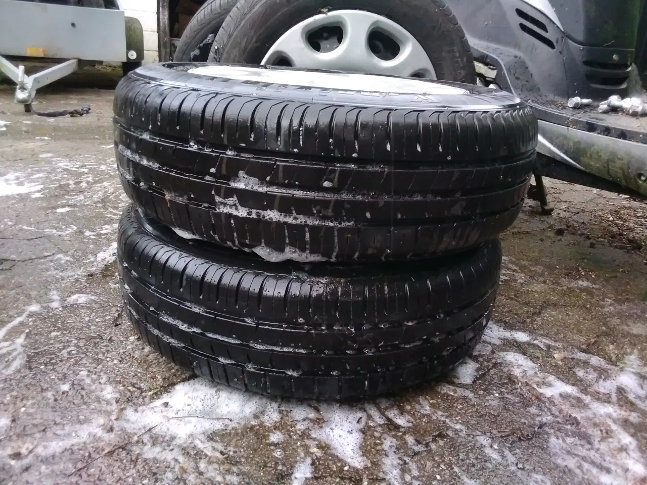 Billede 1 - 4 dæk+fælge+2nyskiver+klodser for/bag peugeot206