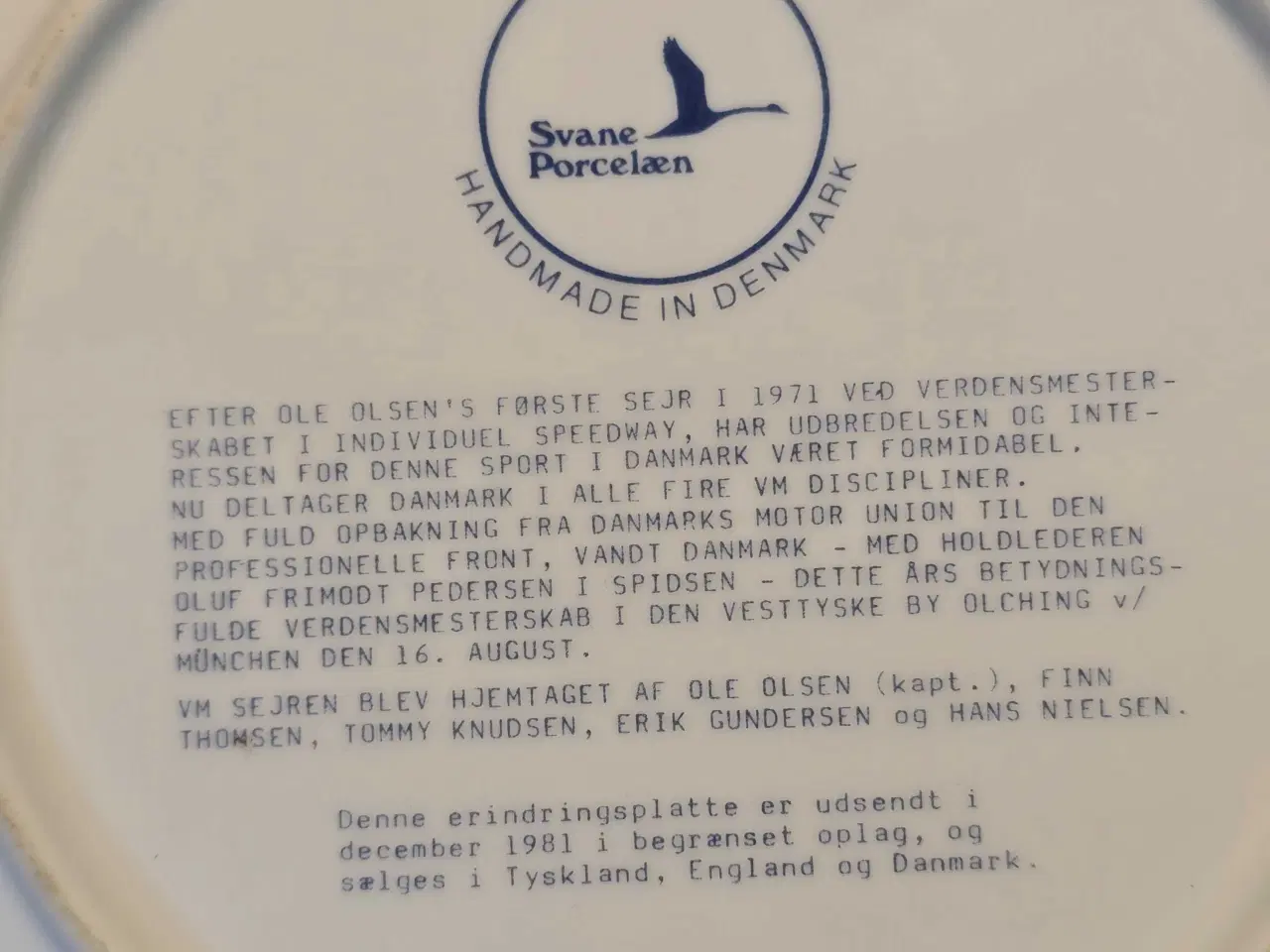 Billede 3 - Speedway tallerken 1981.