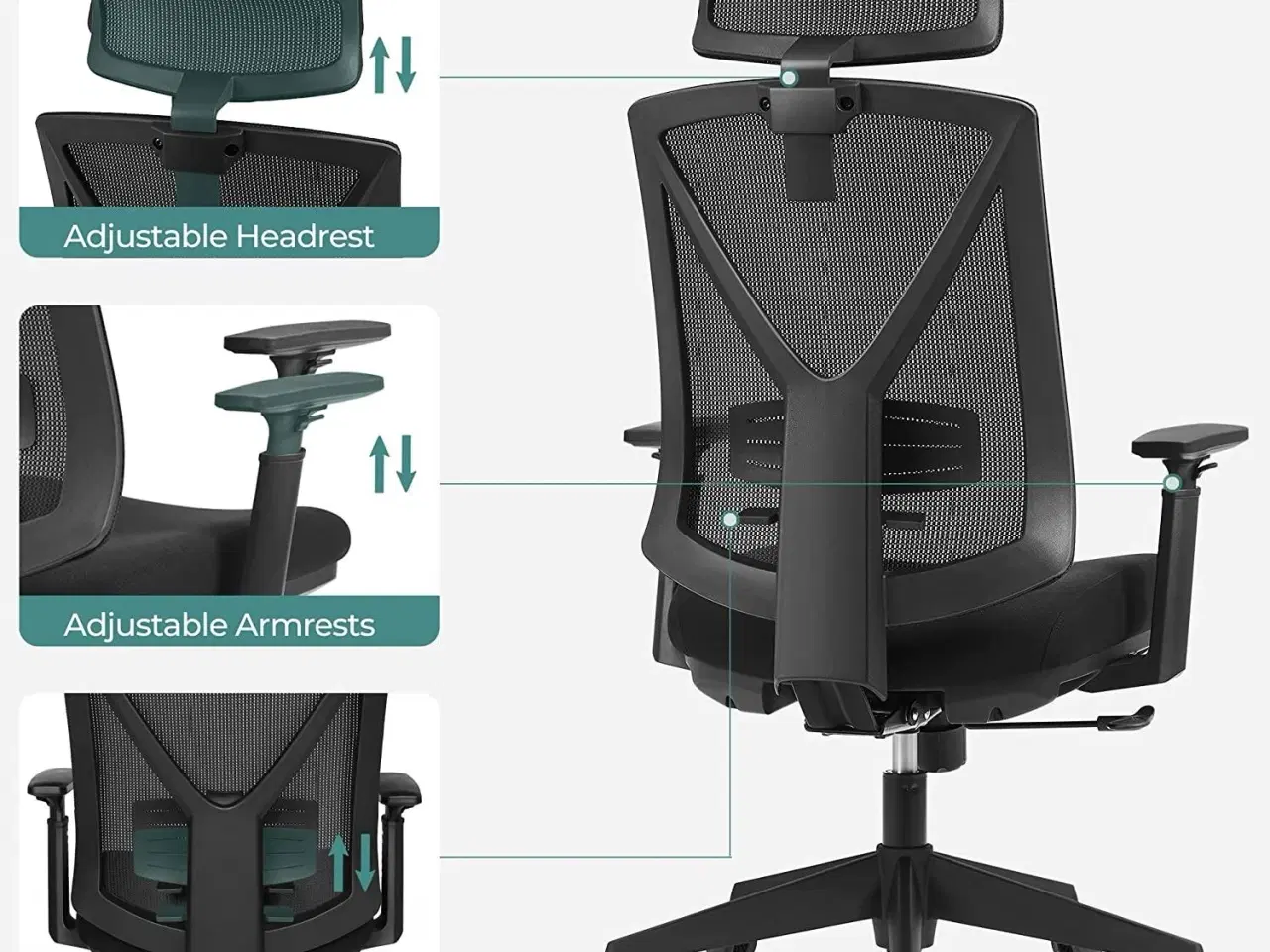 Billede 6 - Kontorstol ergonomisk med fodstøtte – sort