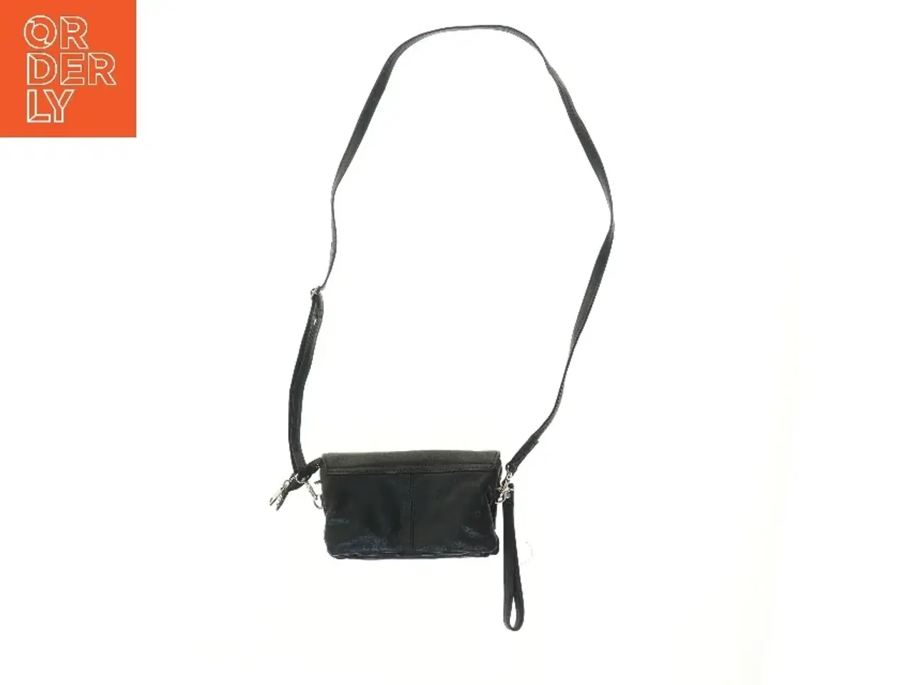 Billede 2 - Sort læder skuldertaske (str. 12x4x19 cm)