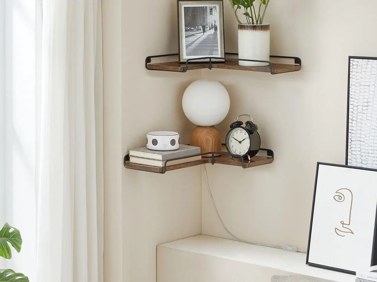 Billede 3 - Hjørnehylde væg L-formet, sæt med 2, rustik brun/sort