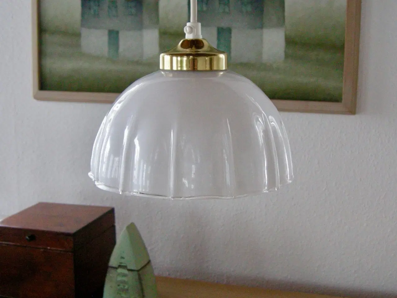 Billede 4 - Vintage pendel, Opalglasskærm, Mundblæst glasskærm