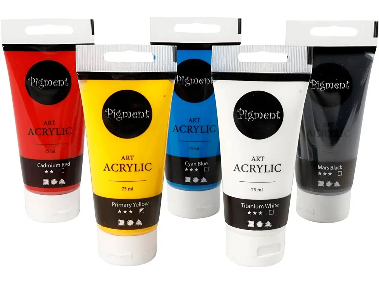 Billede 1 - Art Akrylmaling, Grundfarver, halvblank, ass. farver, 5x75ml/ 1 pk.