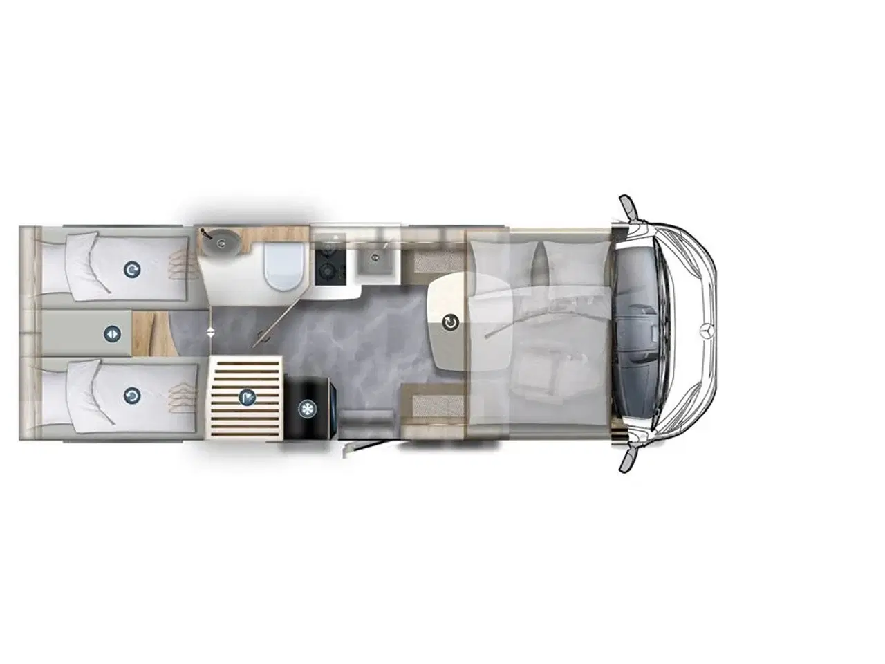 Billede 5 - 2026 - Euramobil Integra Line GT 726 EF   MERCEDES FØRE ASSISTENTER.  MERCEDES AL-KO. UDVENDIG GAS. UDVENDIG BRUSER. LITHIUM BATTERI. ALDE CENTRALVARME.