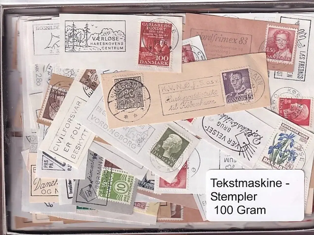 Billede 1 - Danmark Tekstmaskinestempelafklip 100 gram.