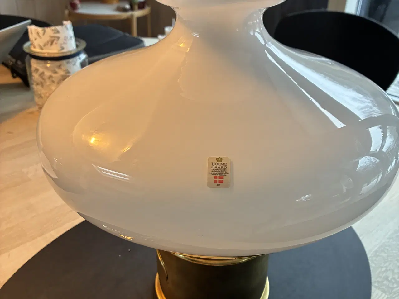 Billede 3 - Messing olielampe, Holmegård glasskærm