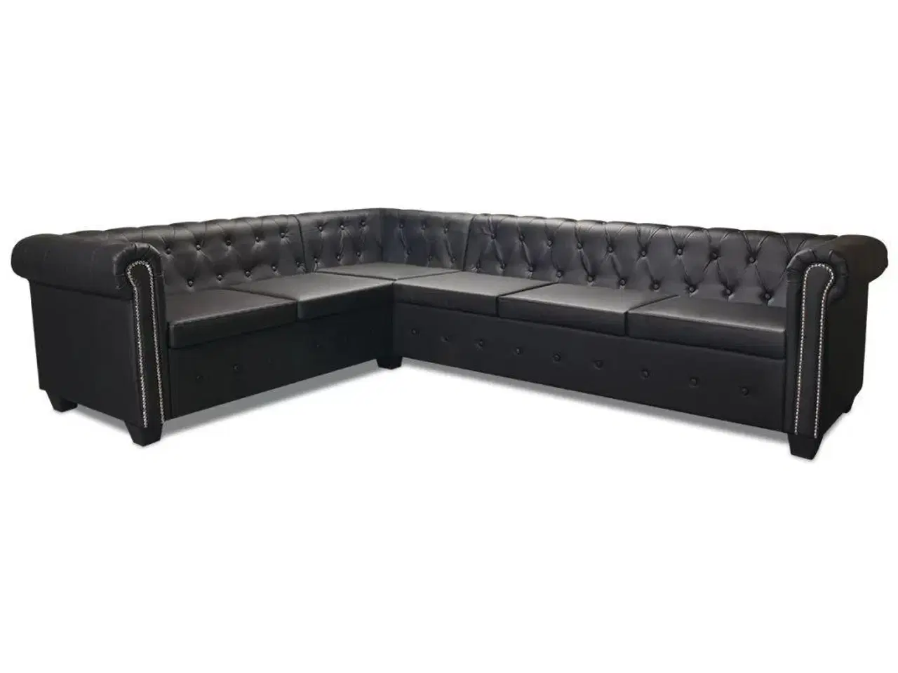 Billede 5 - Chesterfield 6-personers hjørnesofa kunstlæder sort