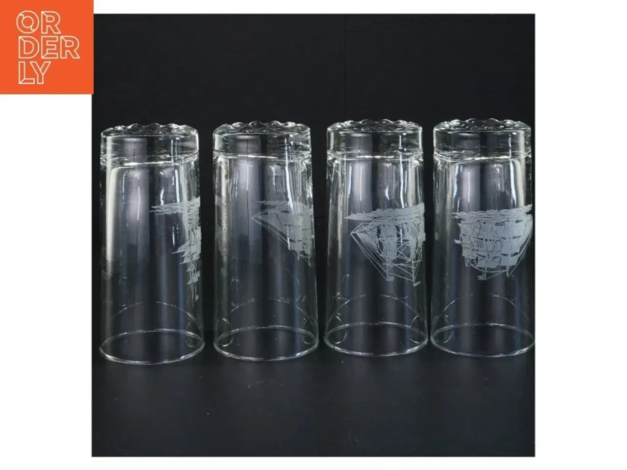 Billede 2 - Sæt af glas med skibsmotiv (str. 14 x 6 cm)