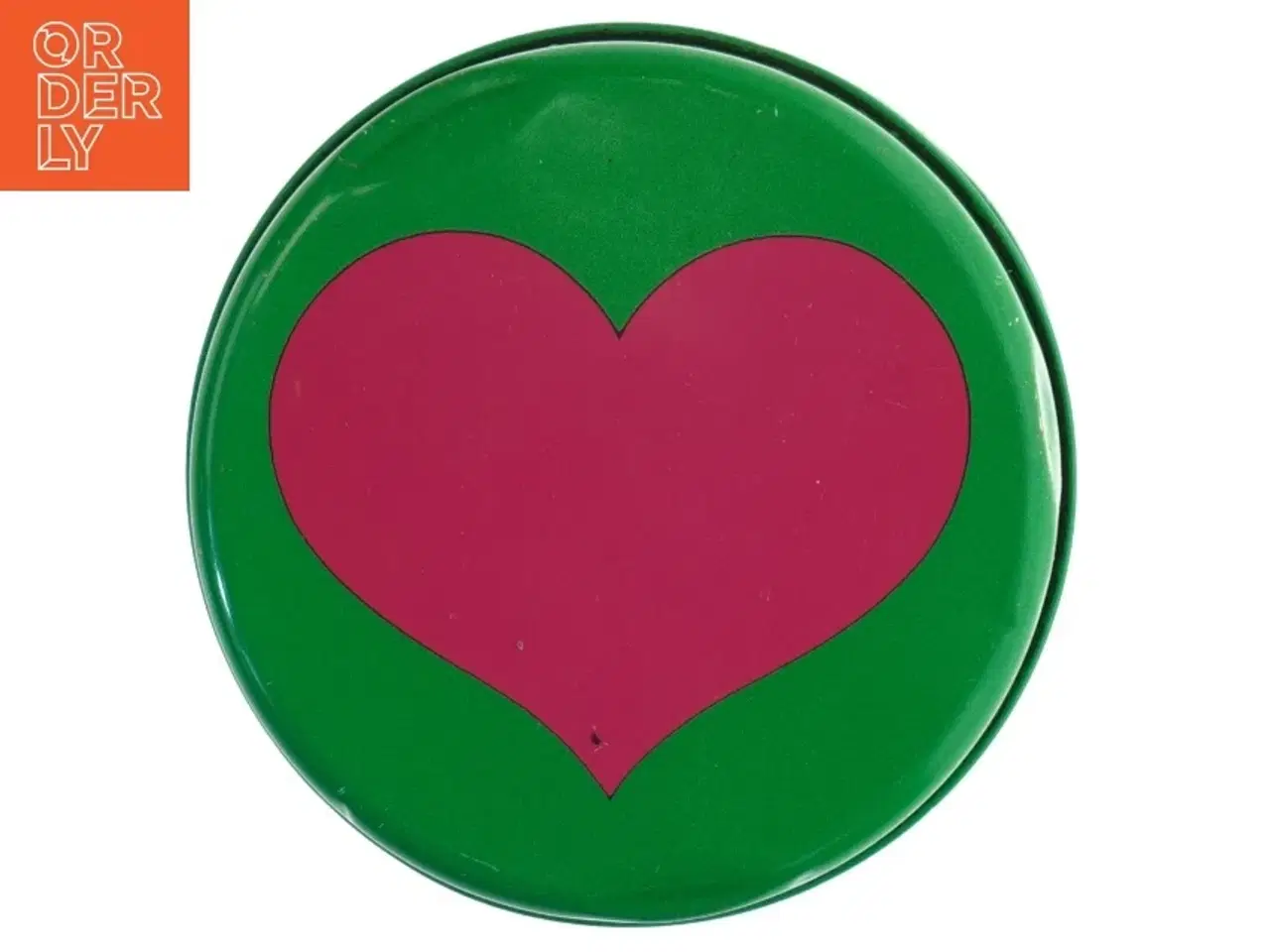 Billede 2 - Rund grøn dåse med hjertemotiv (str. 13 cm)