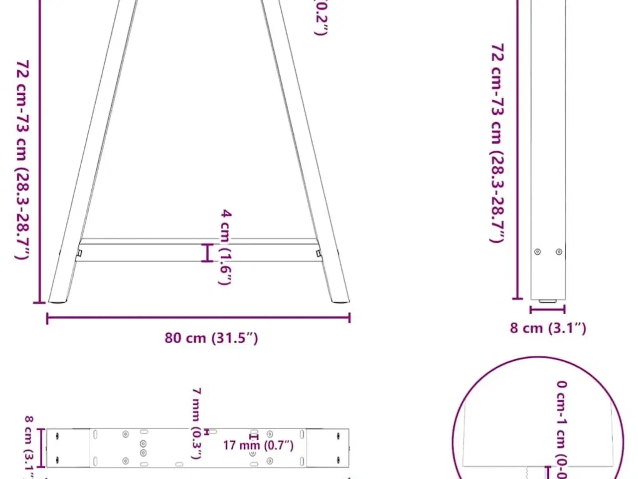 Billede 10 - Spisebordsben A-formet 2 stk. sort 80x(72-73) cm stål