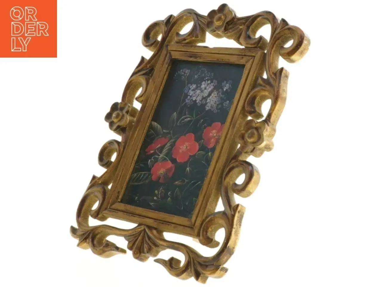 Billede 4 - Gylden Billedramme med Blomsterbillede (str. 23 x 18 cm)