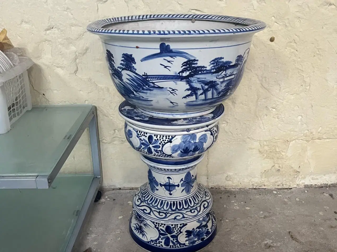 Billede 1 - China Blue Garden krukke m. Piedestal