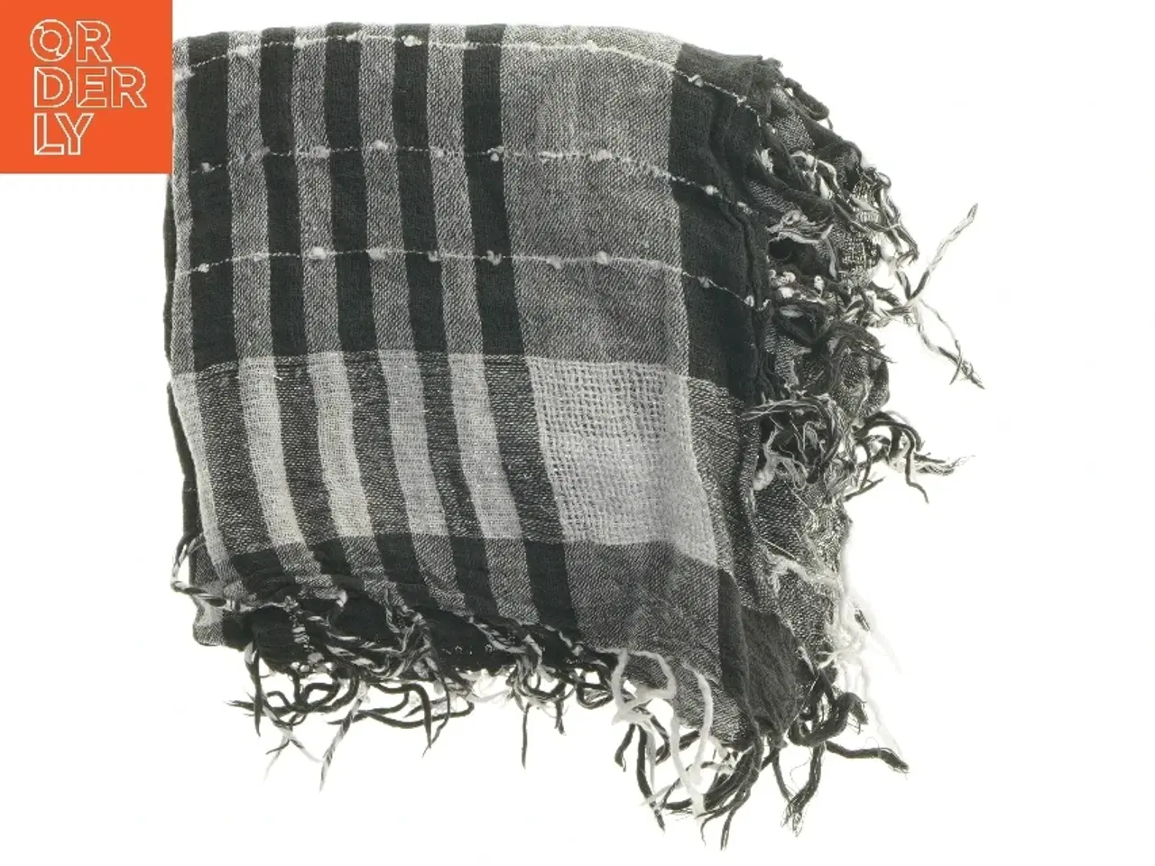 Billede 1 - Ternet tørklæde med frynser (str. 80x70 cm)