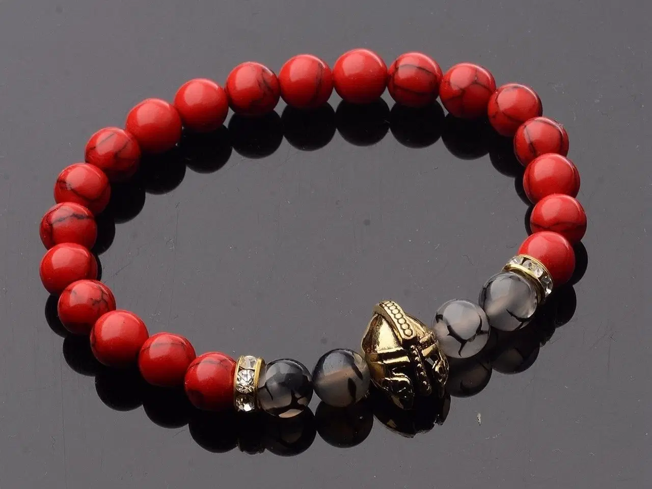 Billede 1 - Armbånd med røde-sorte Lava sten, cham Spartaner