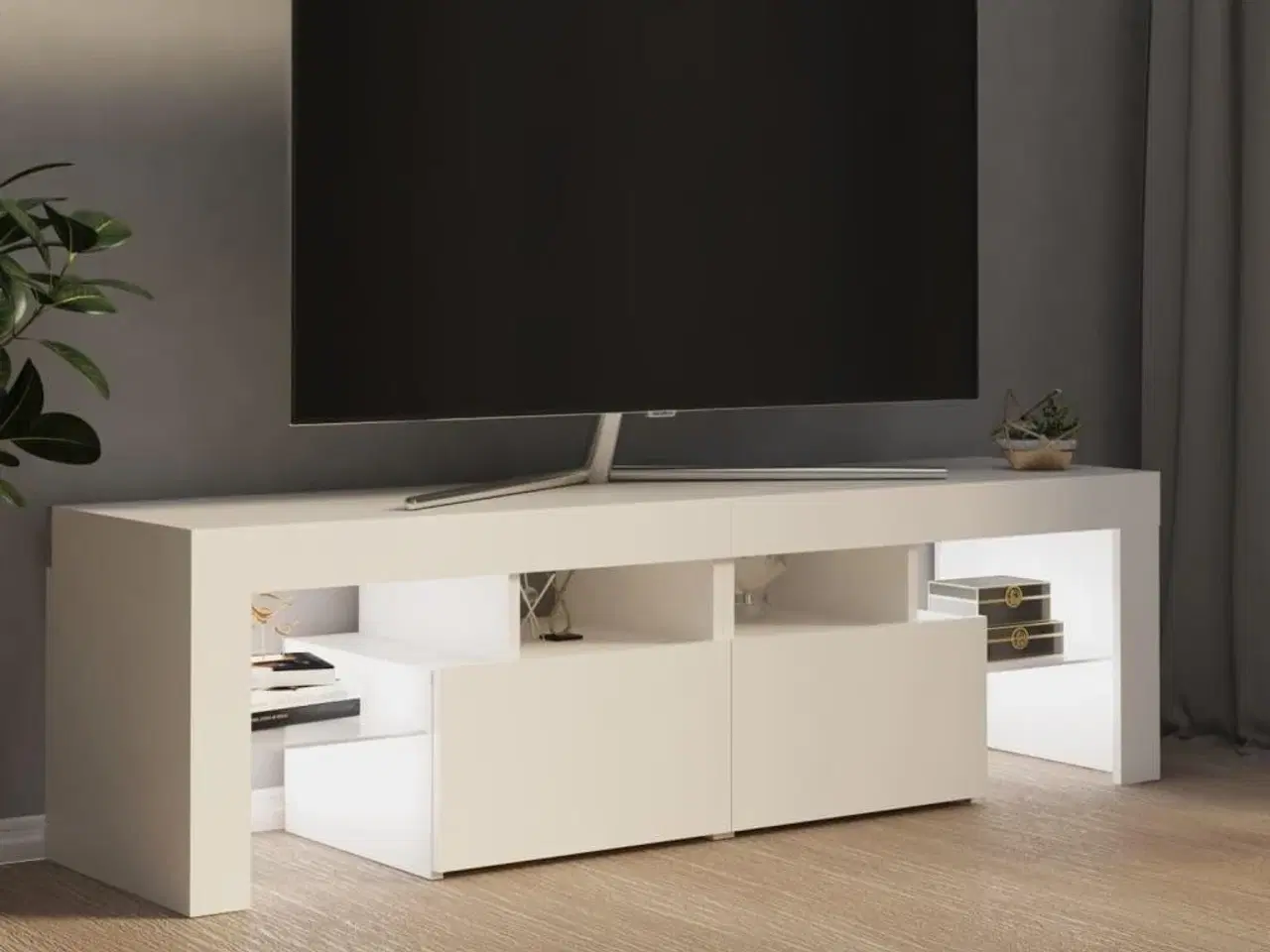 Billede 3 - Tv-bord med LED-lys 140x36,5x40 cm hvid