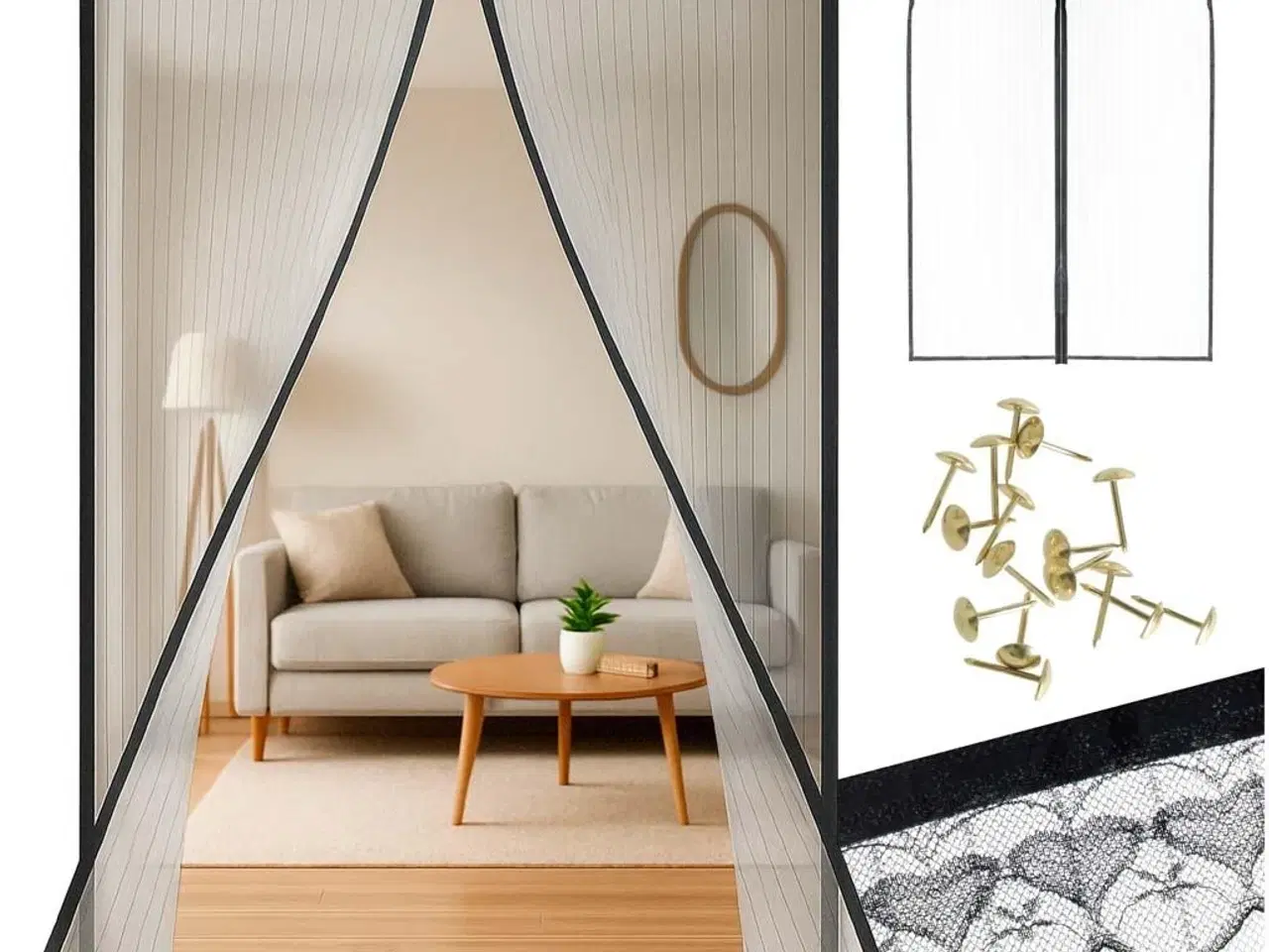 Billede 1 - Magnetisk myggenet til dør – 85 × 210 cm, sort