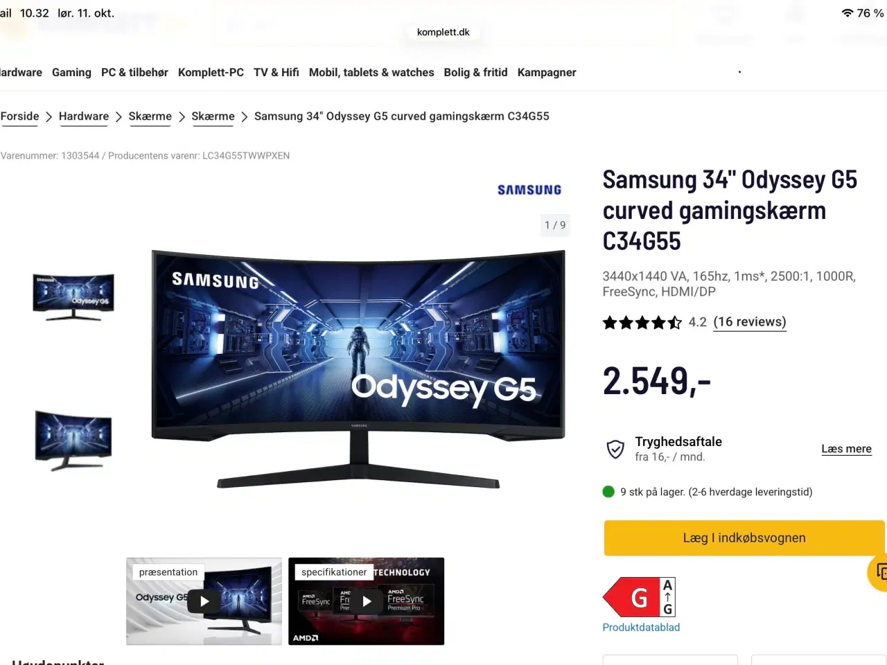 Billede 3 - Gamingskærm Samsung G5 Odyssey 34”