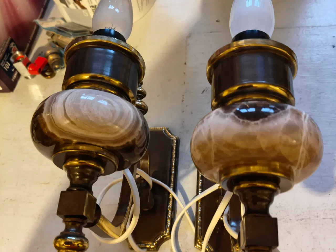 Billede 8 - 2 super flotte væglamper med marmor og messing 