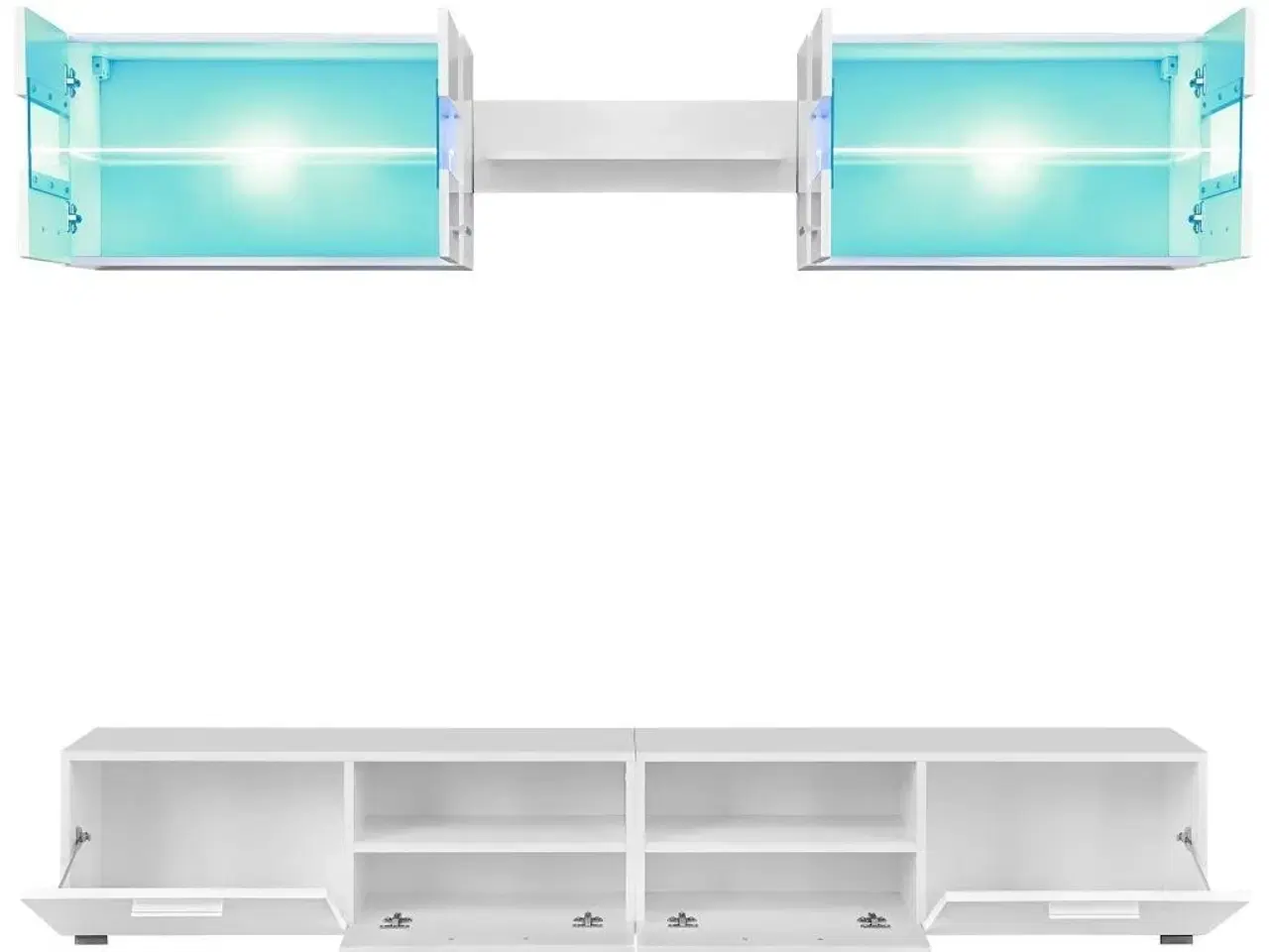Billede 9 - Skabssæt 5 dele med tv-skab og LED-lys hvid højglans