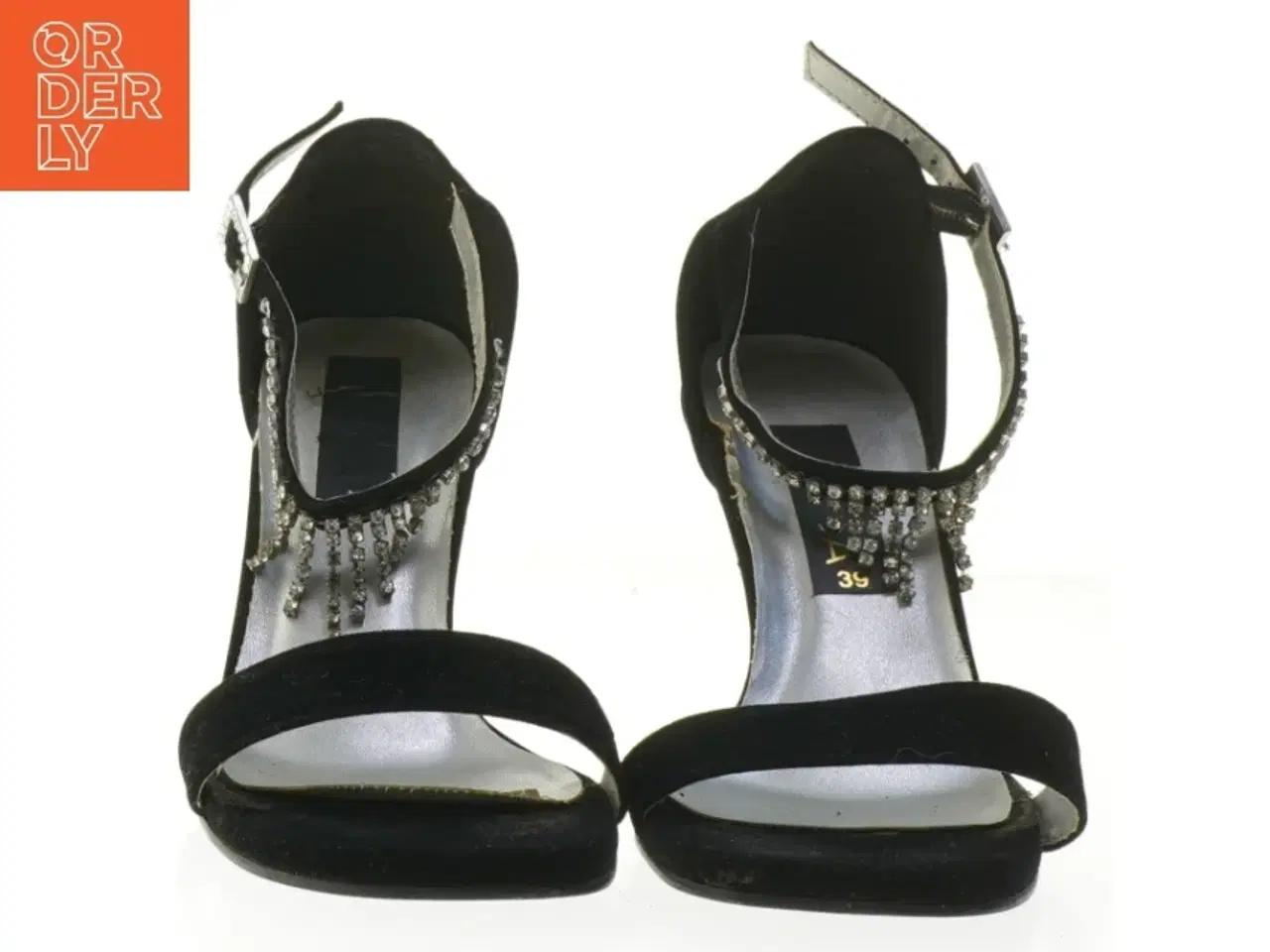 Billede 4 - Sorte højhælede sandaler med rhinsten fra Vanessa (str. 39 )